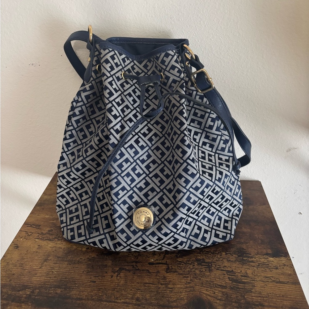 Navy and White Geometric Tommy Hilfiger Women Bag